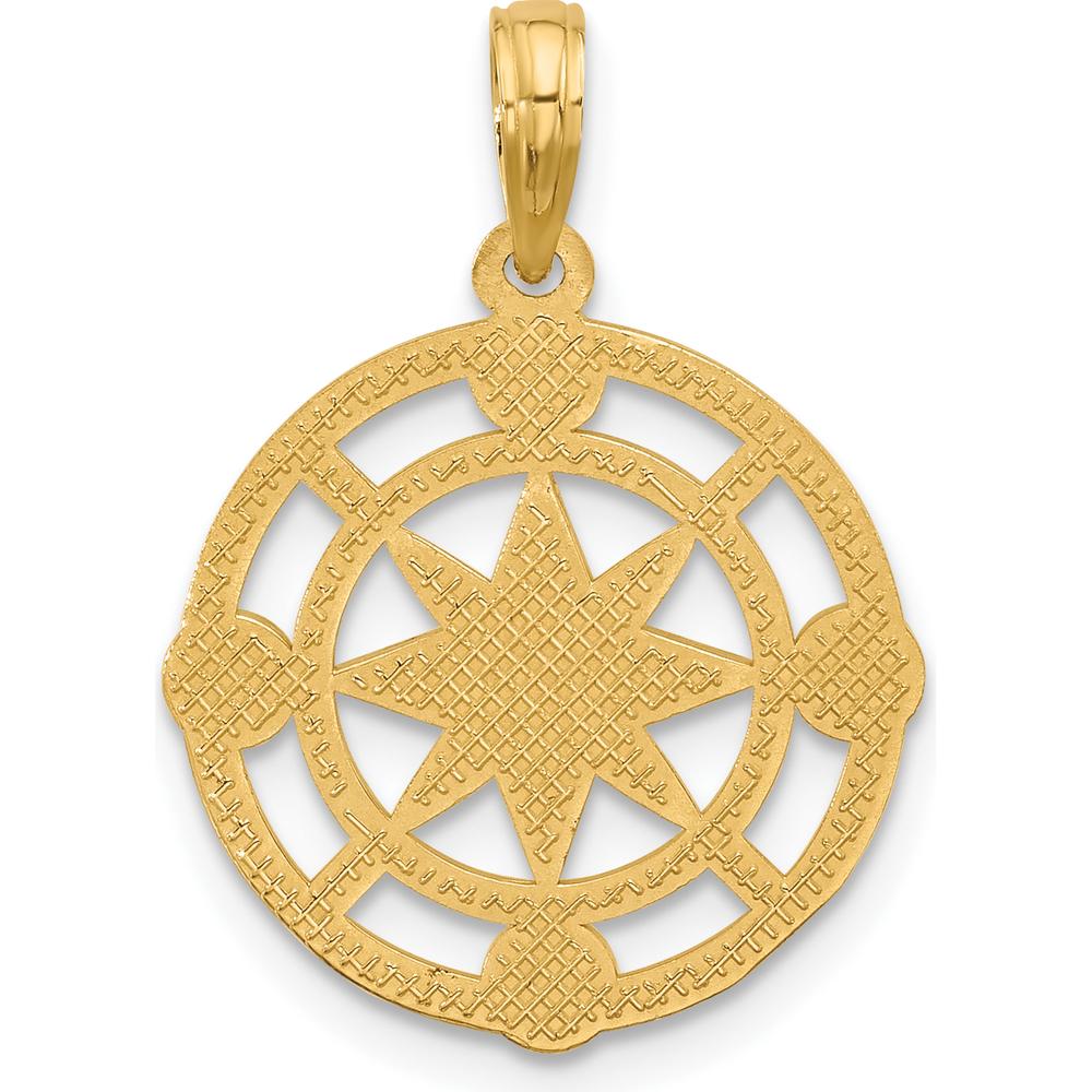 14K Yellow Gold Polished Round Compass Charm Pendant - 25mm Length by Oro Pregiato