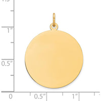 14K Yellow Gold Polished Round Disc Charm Pendant - Engravable, 28mm Total Length by Oro Pregiato