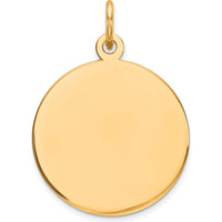 14K Yellow Gold Polished Round Disc Engravable Charm Pendant by Oro Pregiato