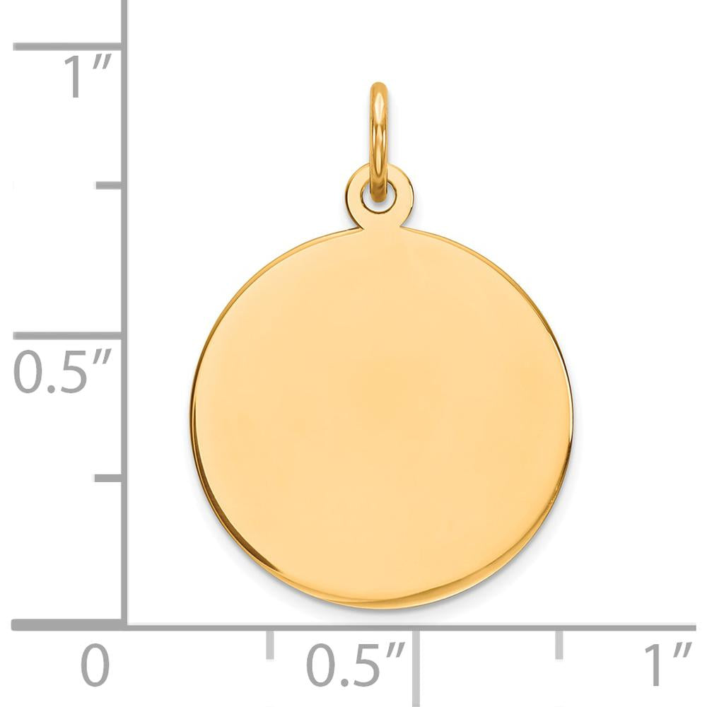 14K Yellow Gold Polished Round Disc Engravable Charm Pendant by Oro Pregiato