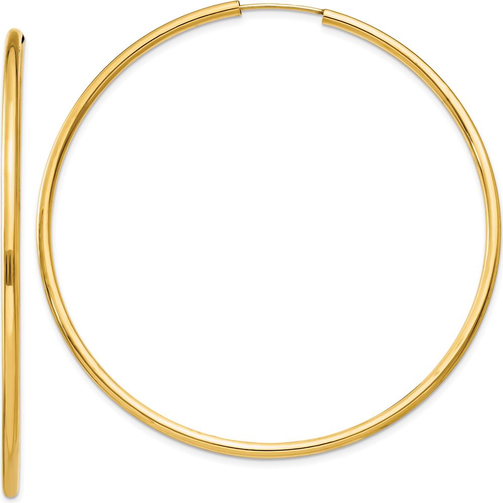 14K Yellow Gold Polished Round Endless 2mm Hoop Earrings - 60mm Diameter by Oro Pregiato