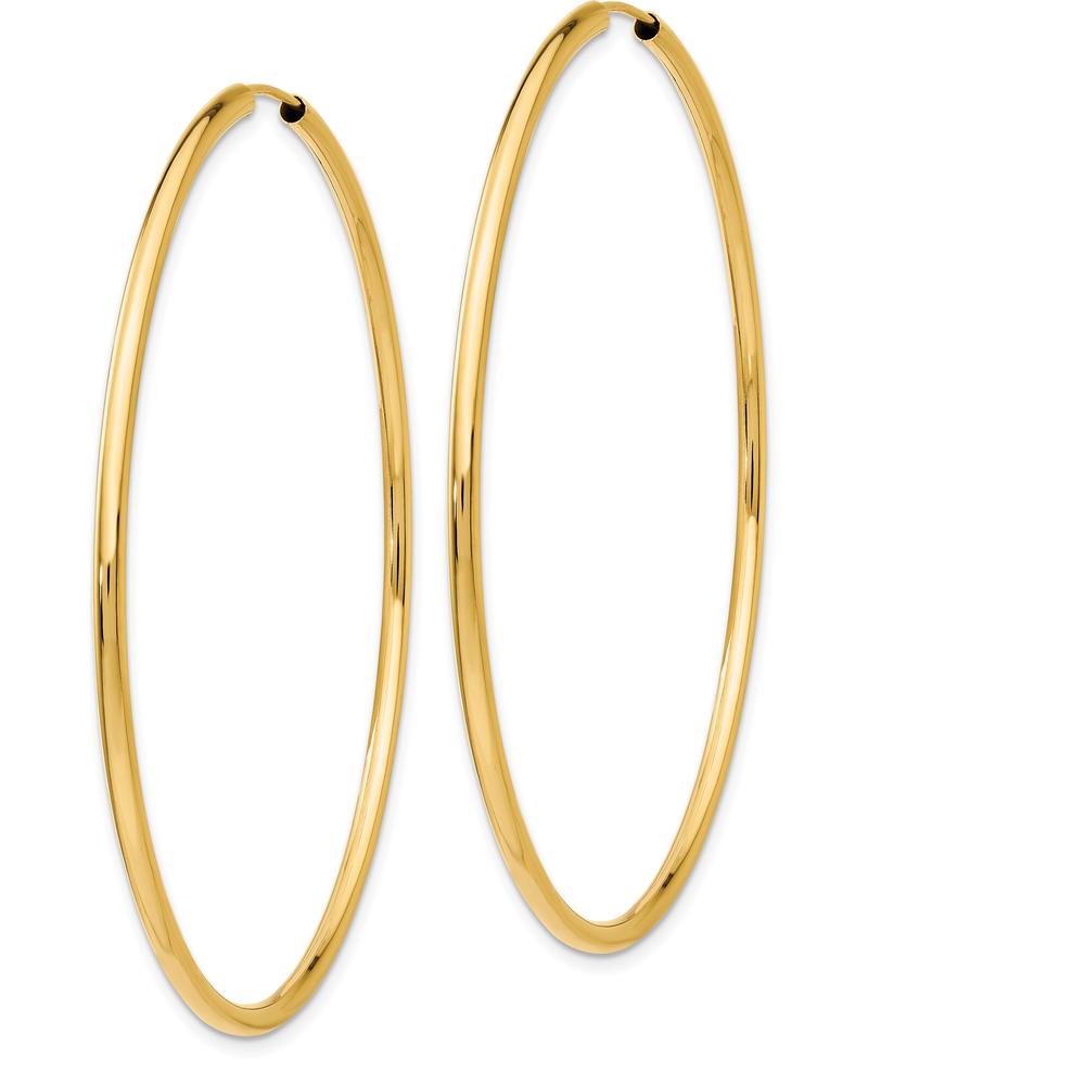 14K Yellow Gold Polished Round Endless 2mm Hoop Earrings - 60mm Diameter by Oro Pregiato