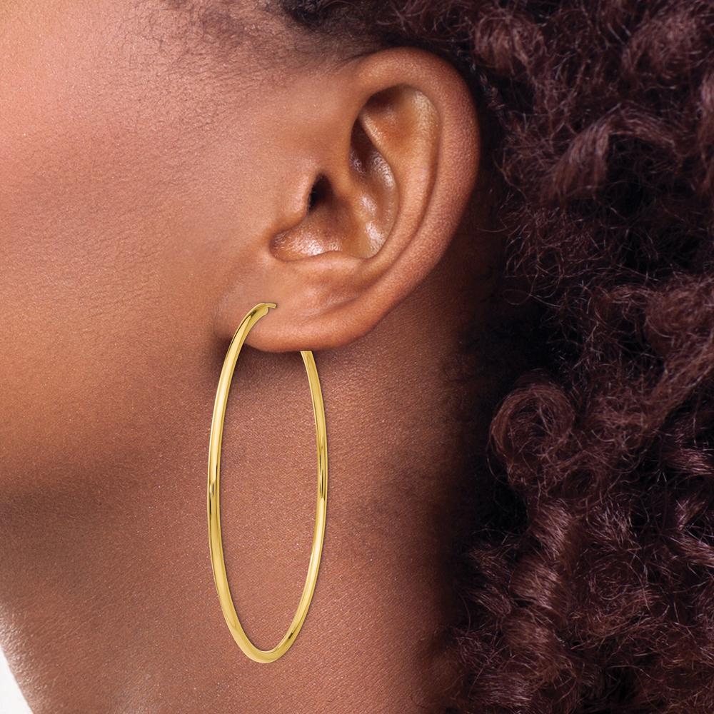 14K Yellow Gold Polished Round Endless 2mm Hoop Earrings - 60mm Diameter by Oro Pregiato