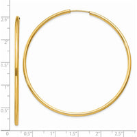 14K Yellow Gold Polished Round Endless 2mm Hoop Earrings - 60mm Diameter by Oro Pregiato