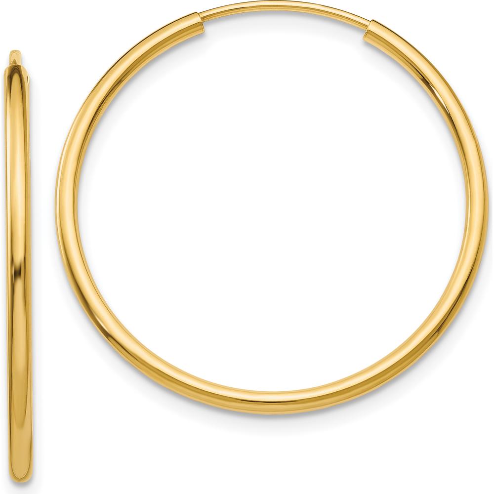 14K Yellow Gold Polished Round Endless Hoop Earrings - 25mm Diameter by Oro Pregiato