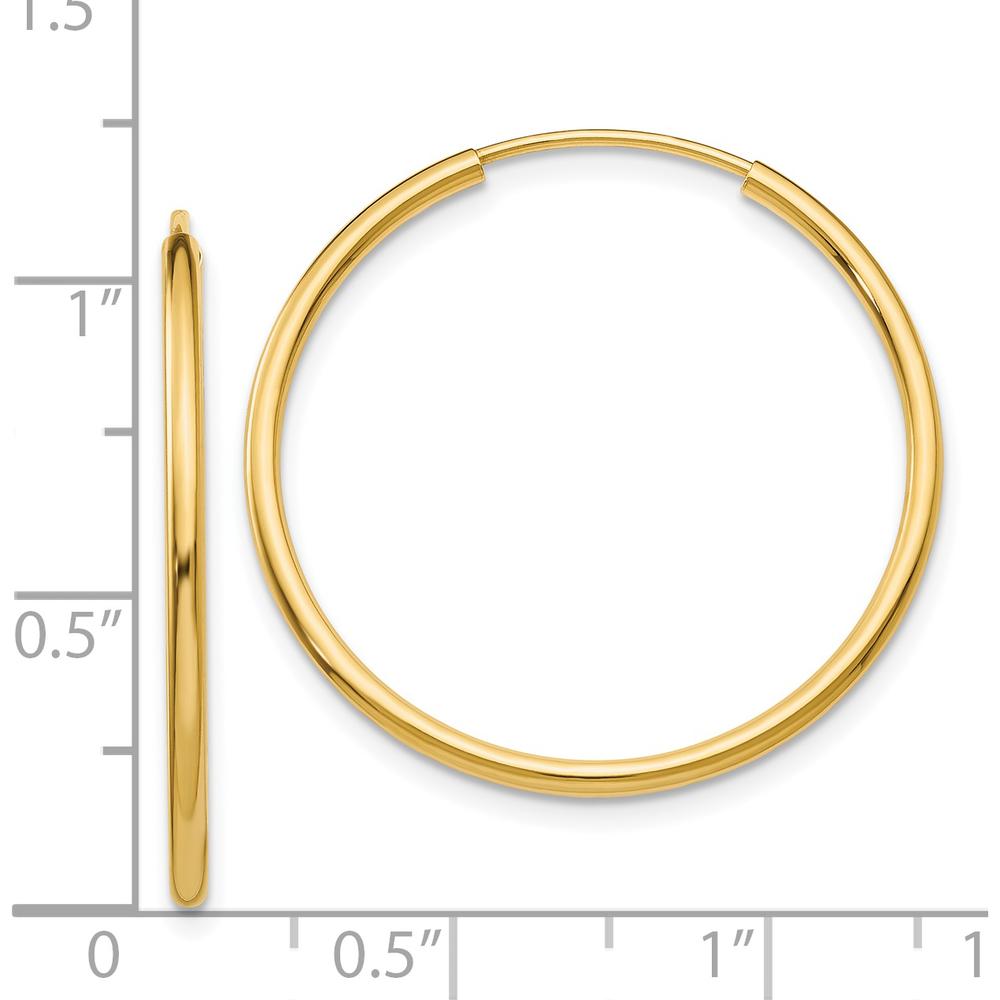 14K Yellow Gold Polished Round Endless Hoop Earrings - 25mm Diameter by Oro Pregiato