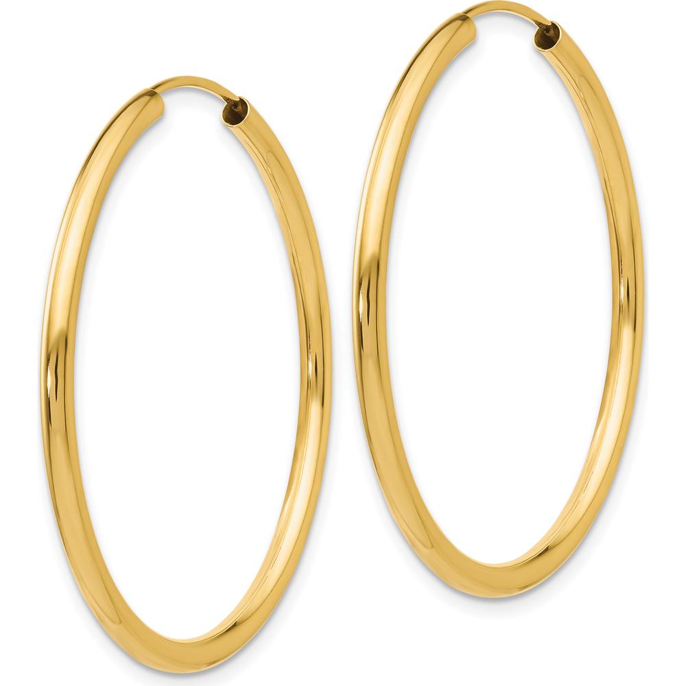 14K Yellow Gold Polished Round Endless Hoop Earrings - 35mm Diameter by Oro Pregiato
