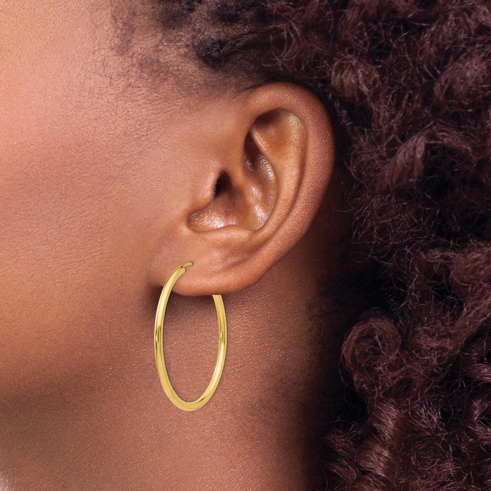 14K Yellow Gold Polished Round Endless Hoop Earrings - 35mm Diameter by Oro Pregiato