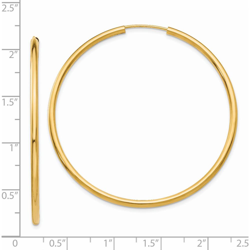 14K Yellow Gold Polished Round Endless Hoop Earrings - 50mm Diameter by Oro Pregiato