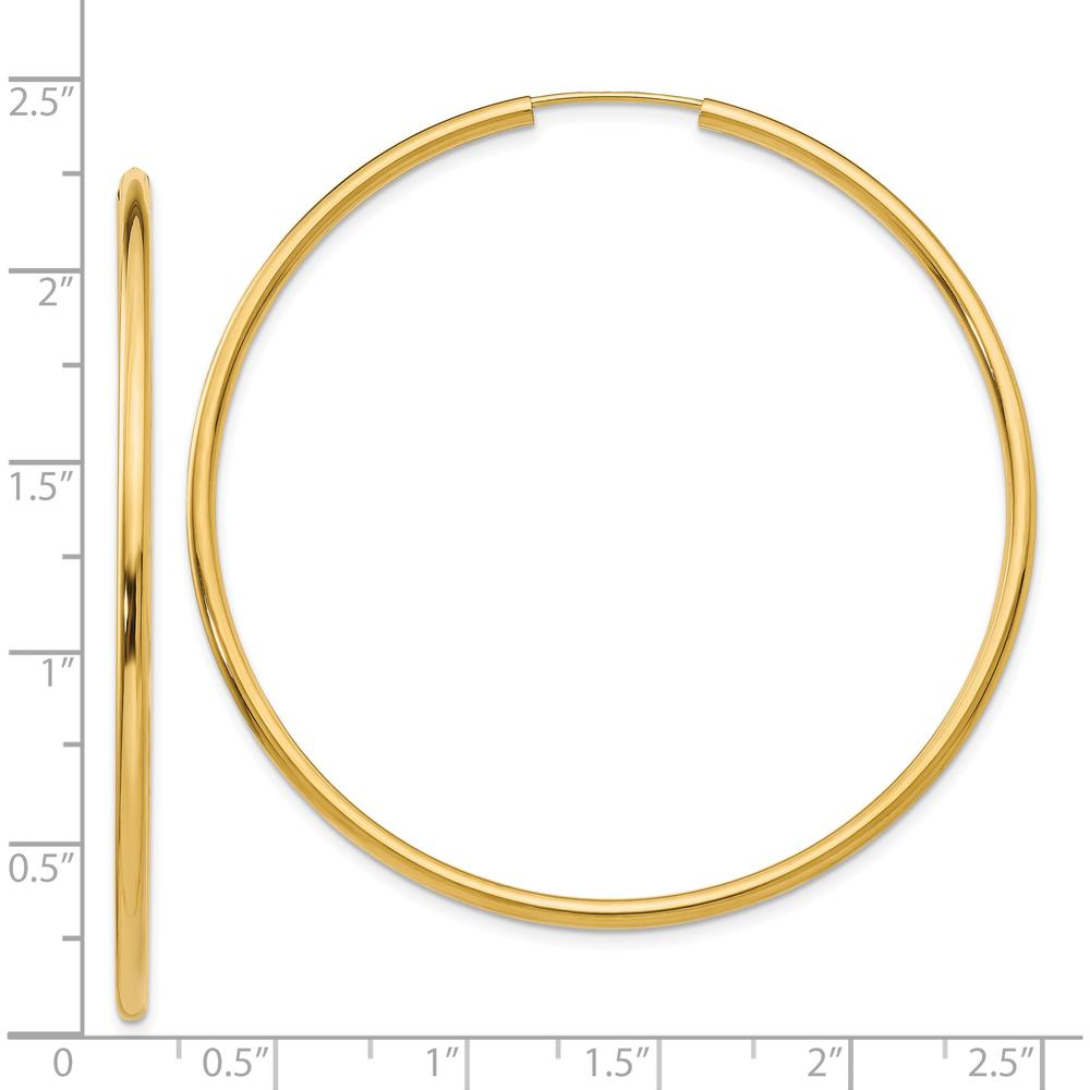 14K Yellow Gold Polished Round Endless Hoop Earrings - 55mm Length by Oro Pregiato