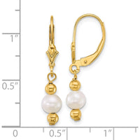 14K Yellow Gold Polished Round Freshwater Cultured Pearl Dangle Leverback Earrings - 5-6mm Pearls by Monteluci Fine Jewelry
