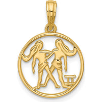 14K Yellow Gold Polished Round Gemini Zodiac Pendant - 21.4mm Length by Oro Pregiato