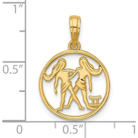 14K Yellow Gold Polished Round Gemini Zodiac Pendant - 21.4mm Length by Oro Pregiato