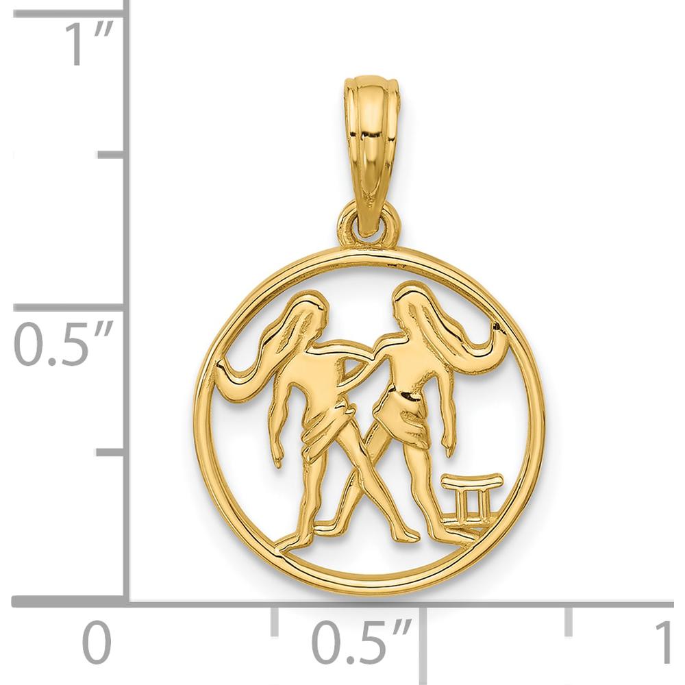 14K Yellow Gold Polished Round Gemini Zodiac Pendant - 21.4mm Length by Oro Pregiato