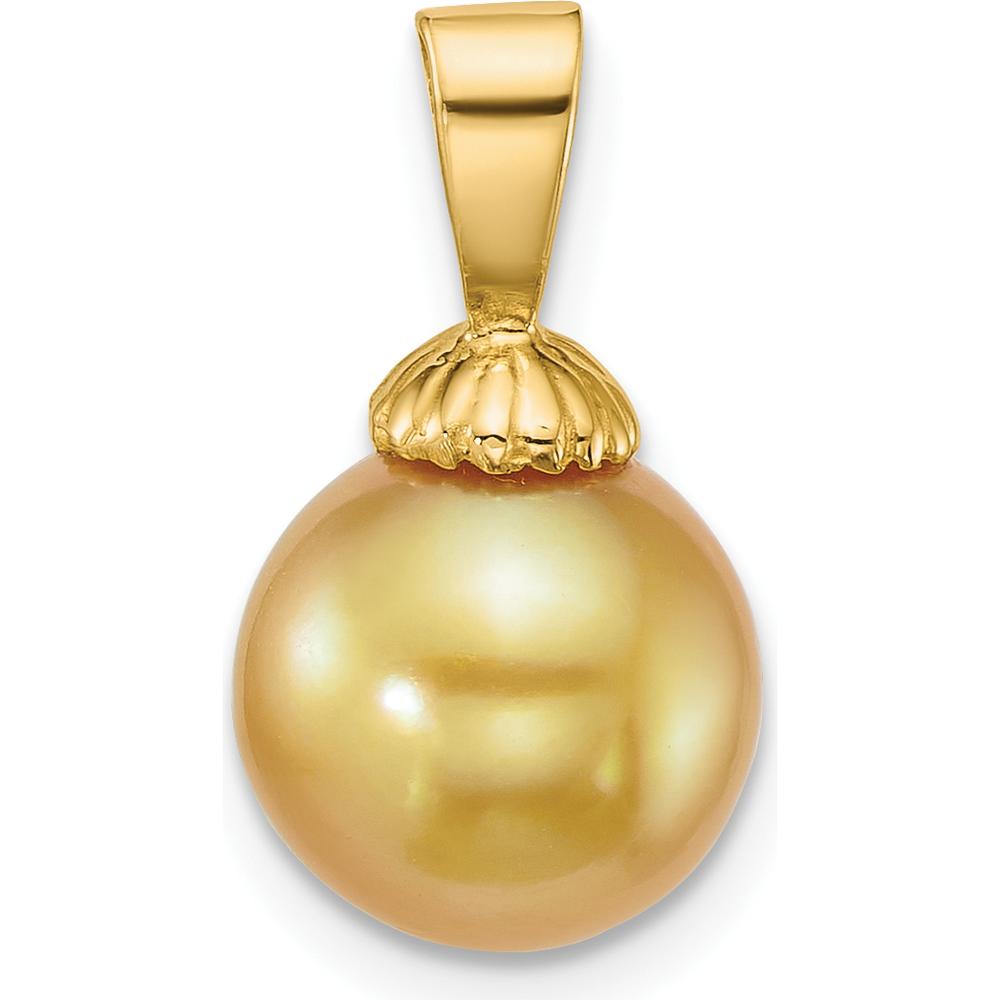 14K Yellow Gold Polished Round Golden South Sea Cultured Pearl Pendant - 9-10mm by Monteluci Fine Jewelry
