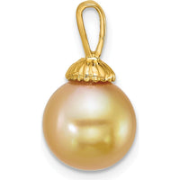 14K Yellow Gold Polished Round Golden South Sea Cultured Pearl Pendant - 9-10mm by Monteluci Fine Jewelry