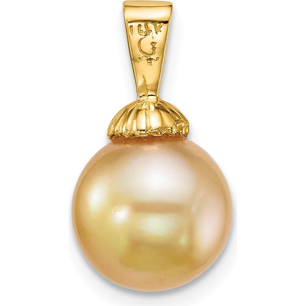 14K Yellow Gold Polished Round Golden South Sea Cultured Pearl Pendant - 9-10mm by Monteluci Fine Jewelry