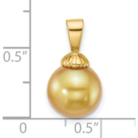14K Yellow Gold Polished Round Golden South Sea Cultured Pearl Pendant - 9-10mm by Monteluci Fine Jewelry