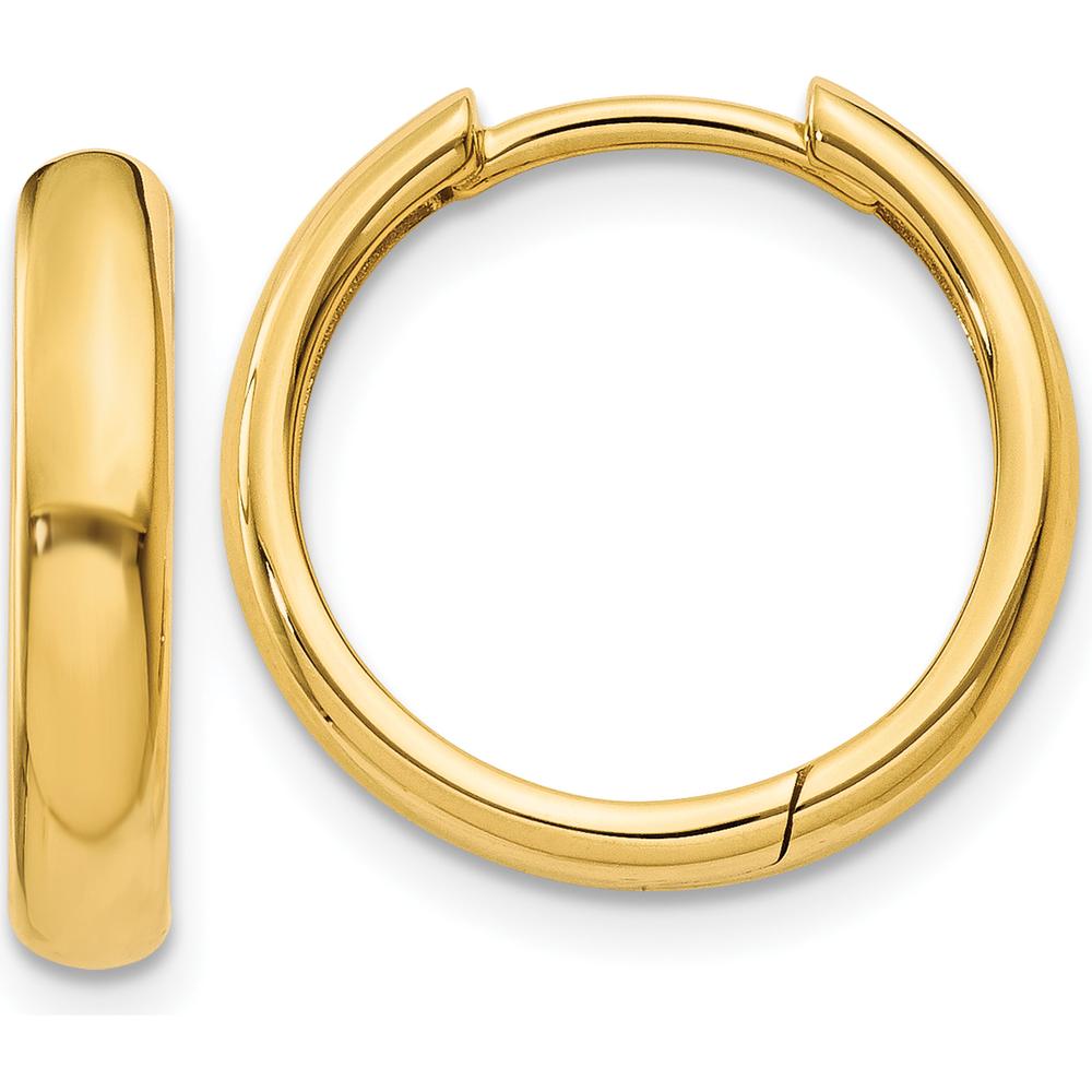 14K Yellow Gold Polished Round Hinged Hoop Earrings - 11mm Length by Oro Pregiato