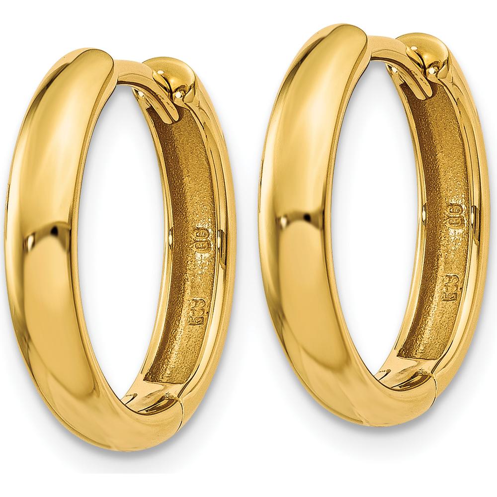 14K Yellow Gold Polished Round Hinged Hoop Earrings - 11mm Length by Oro Pregiato