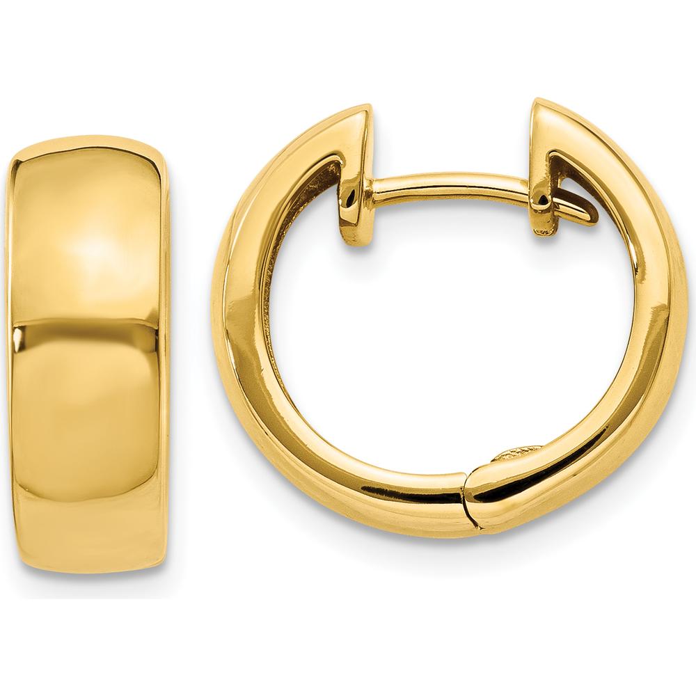 14K Yellow Gold Polished Round Hinged Hoop Earrings - 12mm Length by Oro Pregiato