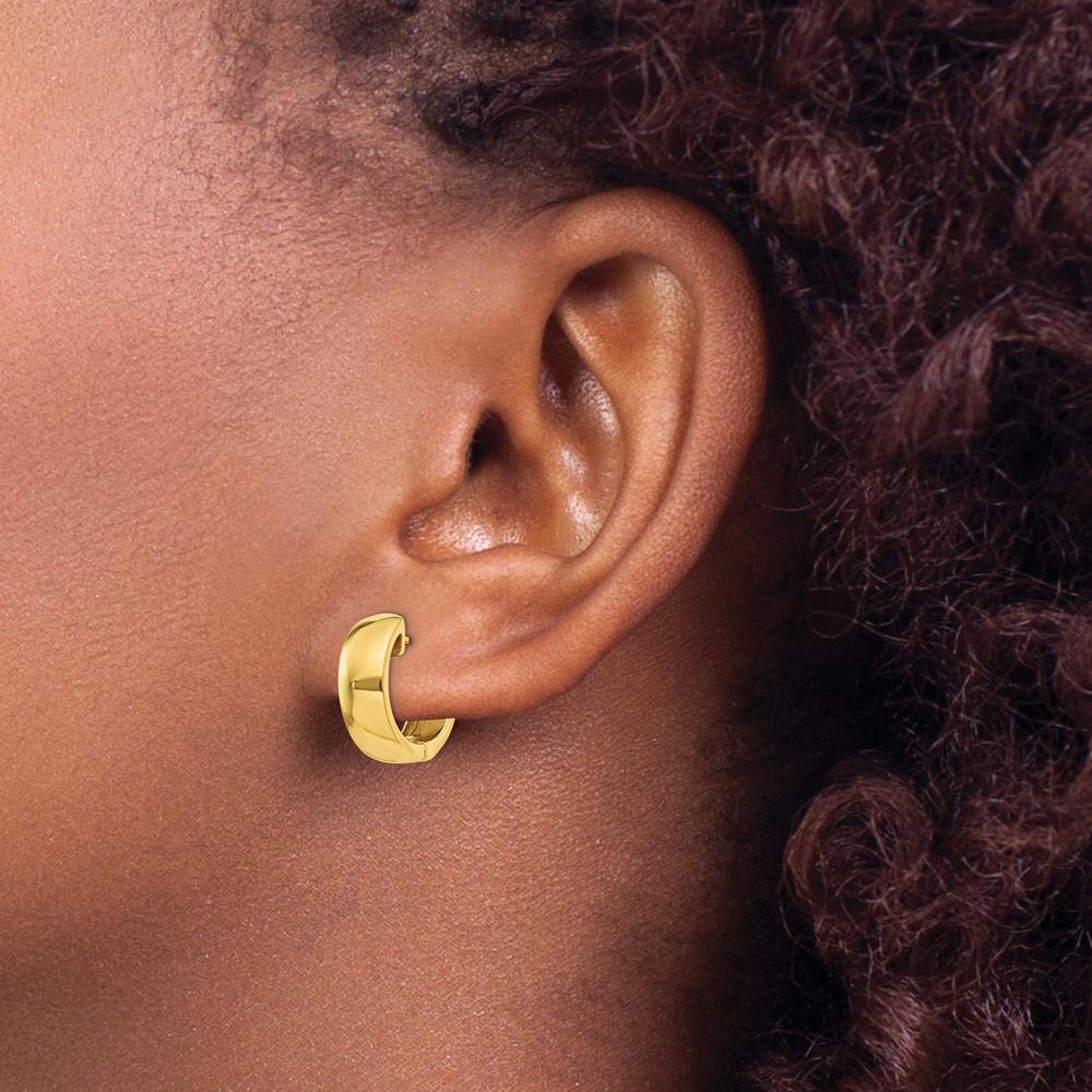 14K Yellow Gold Polished Round Hinged Hoop Earrings - 12mm Length by Oro Pregiato