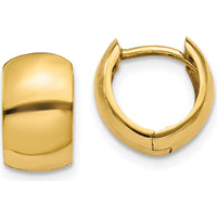 14K Yellow Gold Polished Round Hinged Hoop Earrings - 7mm Length by 0