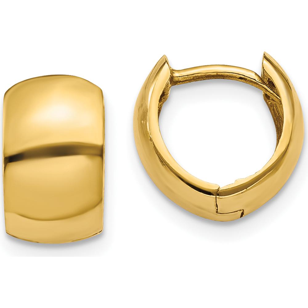 14K Yellow Gold Polished Round Hinged Hoop Earrings - 7mm Length by 0