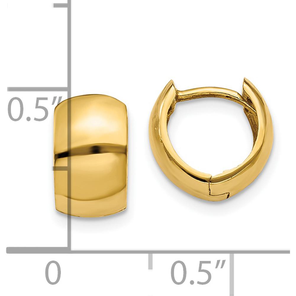 14K Yellow Gold Polished Round Hinged Hoop Earrings - 7mm Length by 0