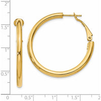 14K Yellow Gold Polished Round Hoop Earrings - 36mm with Omega Clip Back by Monteluci Fine Jewelry