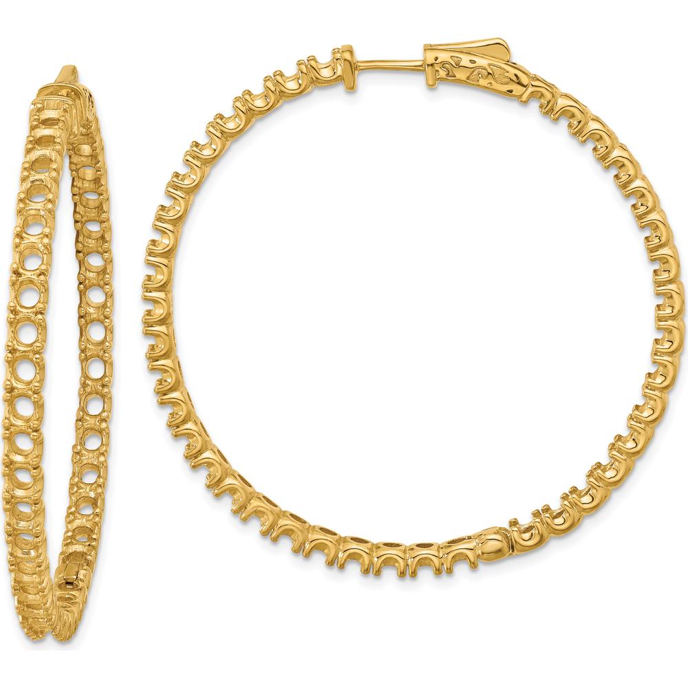 14K Yellow Gold Polished Round Hoop Earrings with In & Out Prong Setting - 78 Stone Mounts by Monteluci Fine Jewelry