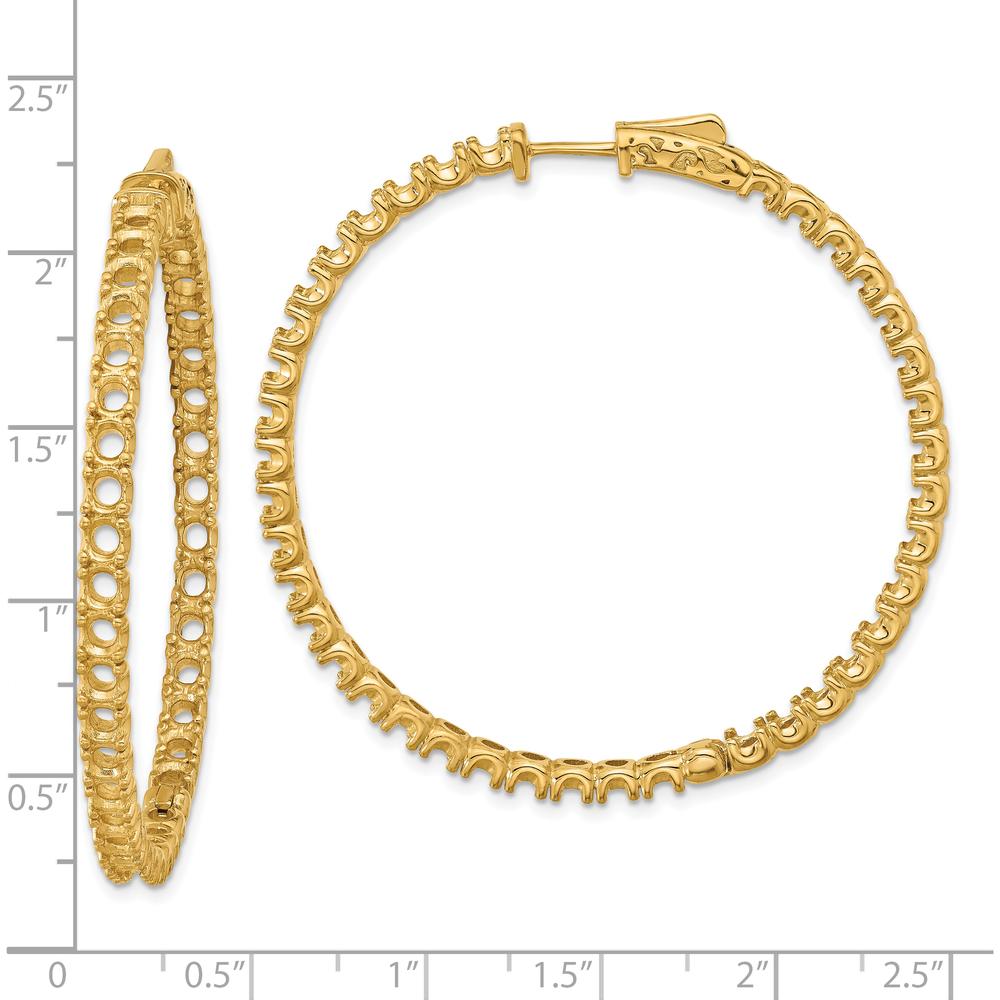 14K Yellow Gold Polished Round Hoop Earrings with In & Out Prong Setting - 78 Stone Mounts by Monteluci Fine Jewelry
