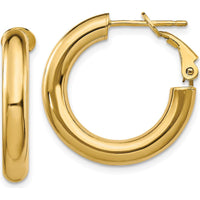 14K Yellow Gold Polished Round Omega Back Hoop Earrings - 23.5mm Length by Oro Pregiato