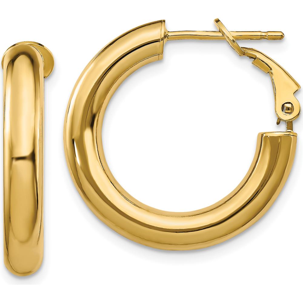 14K Yellow Gold Polished Round Omega Back Hoop Earrings - 23.5mm Length by Oro Pregiato
