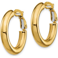 14K Yellow Gold Polished Round Omega Back Hoop Earrings - 23.5mm Length by Oro Pregiato