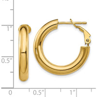 14K Yellow Gold Polished Round Omega Back Hoop Earrings - 23.5mm Length by Oro Pregiato