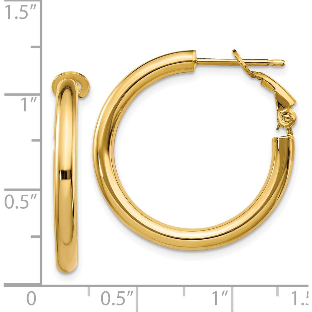 14K Yellow Gold Polished Round Omega Back Hoop Earrings - 25mm by Oro Pregiato