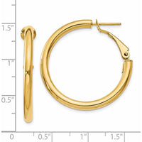 14K Yellow Gold Polished Round Omega Back Hoop Earrings - 32.5mm Length by Monteluci Fine Jewelry