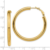 14K Yellow Gold Polished Round Omega Back Hoop Earrings - 44.5mm Length, 4mm Thickness by Oro Pregiato
