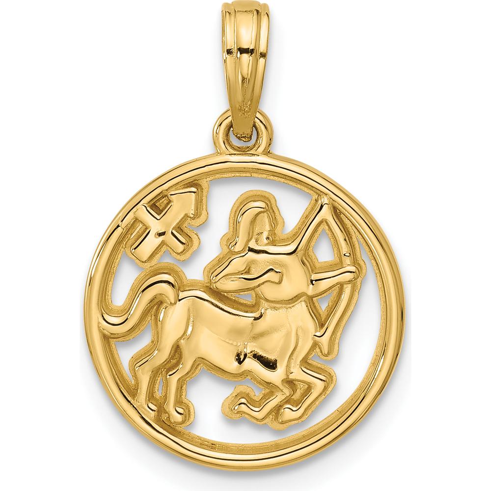 14K Yellow Gold Polished Round Sagittarius Pendant - 21.4mm Length by Oro Pregiato