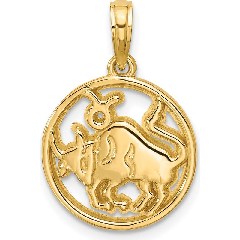 14K Yellow Gold Polished Round Taurus Pendant with Textured Back - 21.4mm Length by Oro Pregiato