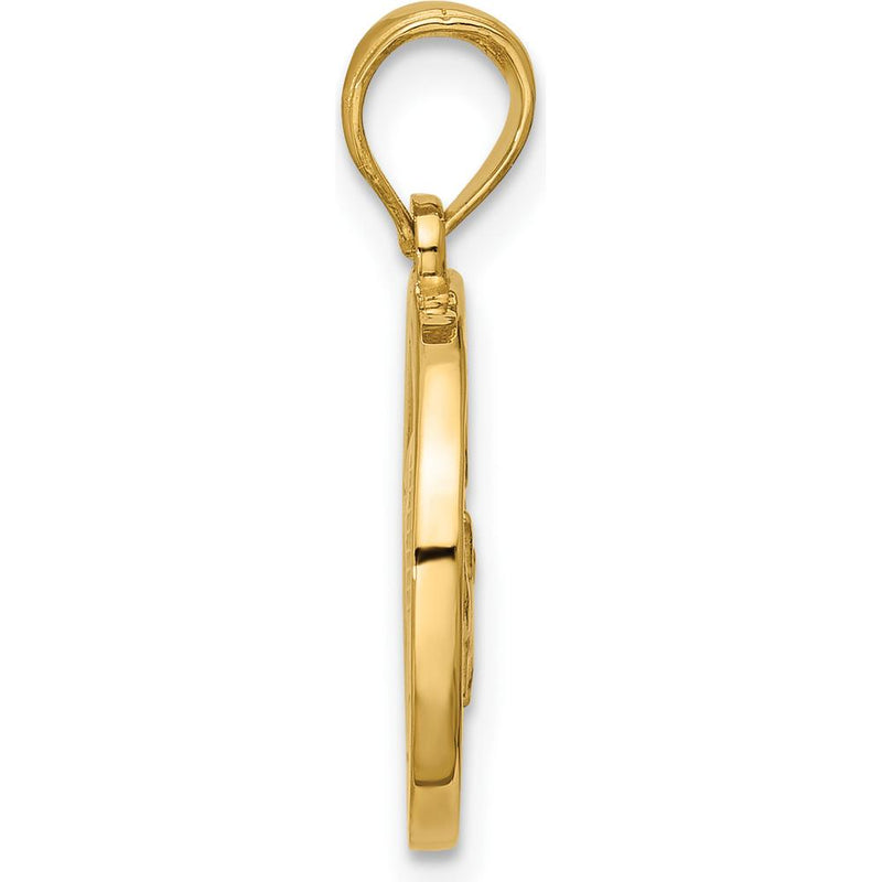 14K Yellow Gold Polished Round Taurus Pendant with Textured Back - 21.4mm Length by Oro Pregiato