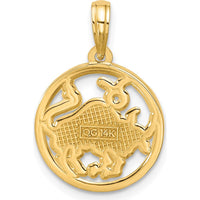 14K Yellow Gold Polished Round Taurus Pendant with Textured Back - 21.4mm Length by Oro Pregiato