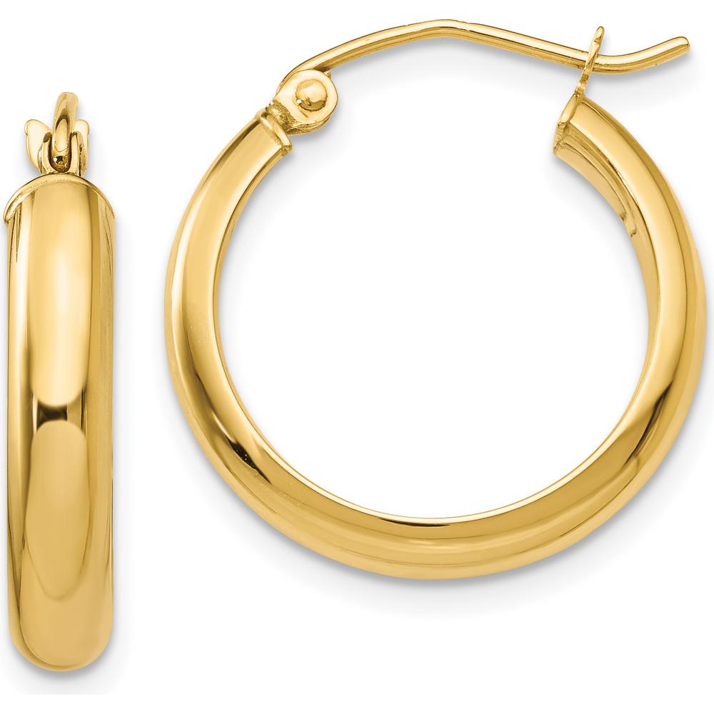 14K Yellow Gold Polished Round Tube Hoop Earrings - 16mm Length by 0