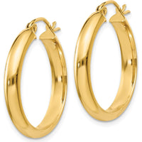 14K Yellow Gold Polished Round Tube Hoop Earrings - 21mm Length by 0