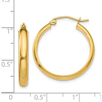 14K Yellow Gold Polished Round Tube Hoop Earrings - 21mm Length by 0