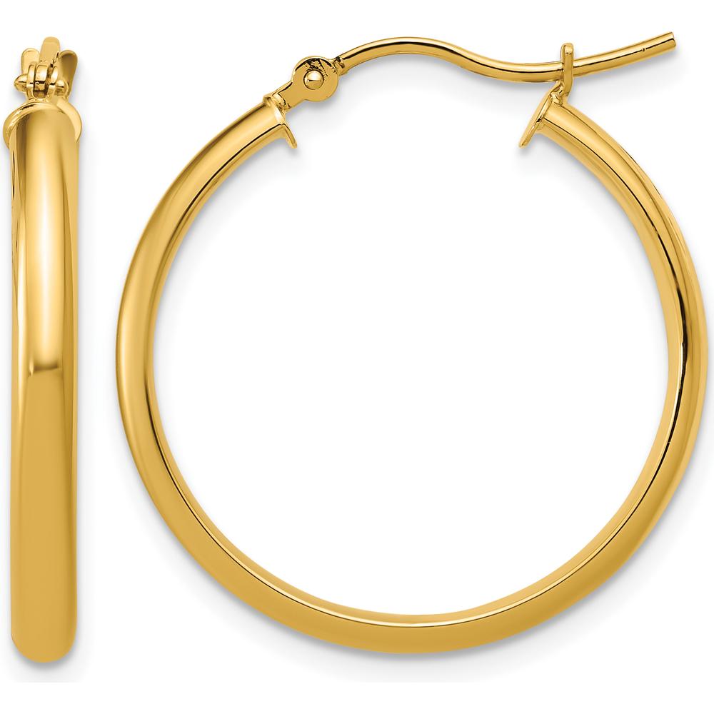 14K Yellow Gold Polished Round Tube Hoop Earrings - 25mm Diameter by 0