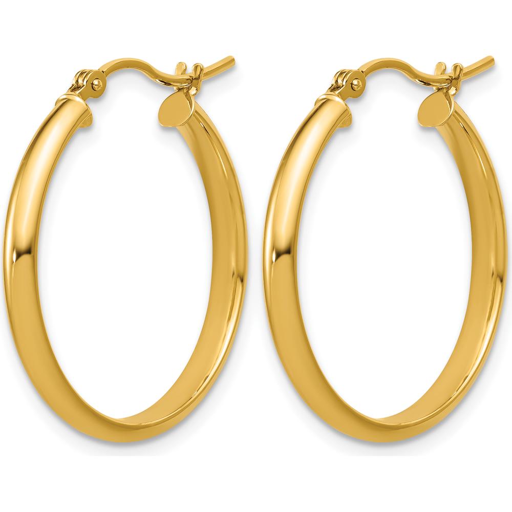 14K Yellow Gold Polished Round Tube Hoop Earrings - 25mm Diameter by 0