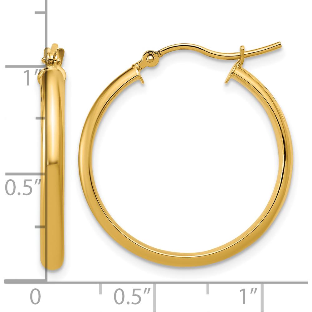 14K Yellow Gold Polished Round Tube Hoop Earrings - 25mm Diameter by 0
