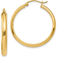 14K Yellow Gold Polished Round Tube Hoop Earrings - 26mm Length by 0